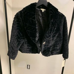 Black Faux Fur Cropped Chevron Jacket